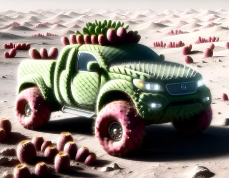 vehicule 4l, on the ground of the moon, the earth far away in the sky
, Prickly Pear Style