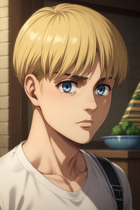 score_9, score_8_up, score_7_up, source_anime, rating_safe, intricate details, , , depth of field, 1boy, solo, male focus, <lora:armin_arlert_pony:0.88>, armin_arlert, blonde hair, blue eyes, very short hair, bowl cut, straight-on, pyramid, indoors, arms at sides, tearing up, , <lora:sdxl_lightning_8step_lora:1>