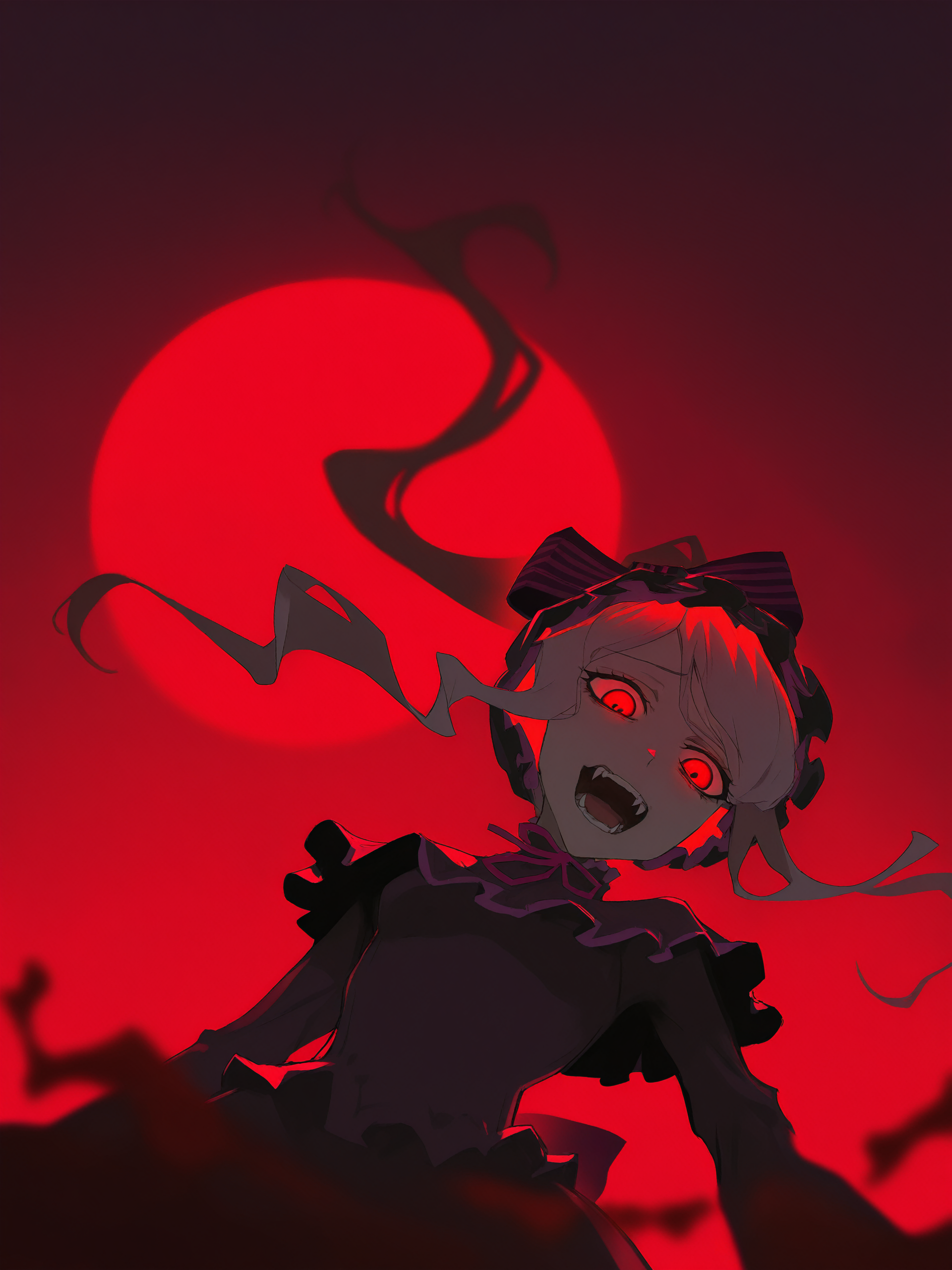 <lora:kuroume_style_for_illustrious:0.8>, kuroume,
<lora:HigurashiNoNakuKoroNi_doraIllustriousxlV10:0.8>, higurashimei,
<lora:Glowing_Spot_Color_-_Illustrious:0.6>, glowing eyes, streaked hair, glowing inner hair, glowing streaks,
dino_(dinoartforame), masterpiece,best quality,very aesthetic,newest, 1girl, overlord \(maruyama\), shalltear bloodfallen, original, floating hair, dress, gesugao, from below, looking down, glowing eyes, red eyes, backlighting, night, dark, moon, blood, fangs, red theme, perspective,