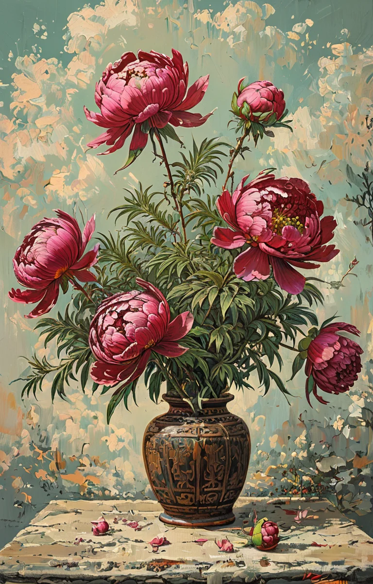 masterpiece,best quality,<lora:tbh5-sdxl:0.9>,illustration, decaying peonies