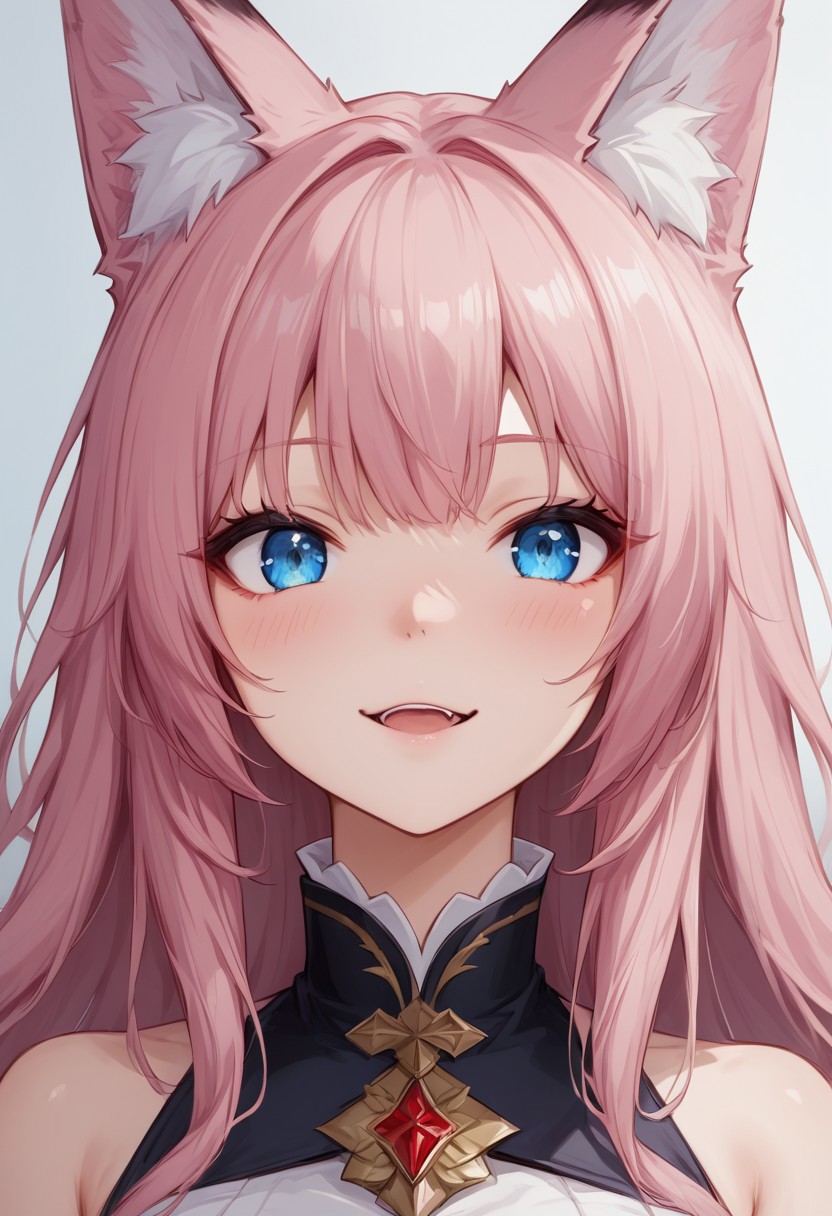 (masterpiece), (best quality), source_anime+, perfect anatomy, HD, 10k res, digital_media_(artwork) hi_res, intricate, high quality, amazing quality, Expressive Face, 
A fox girl with long pink hair and blue eyes, Drestoria-Style_V1, semi-realism, nose, Zyrnox-Exoterra Style