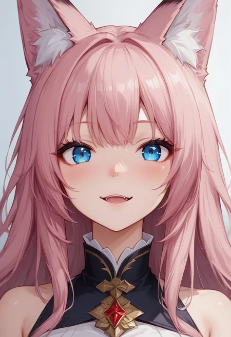 (masterpiece), (best quality), source_anime+, perfect anatomy, HD, 10k res, digital_media_(artwork) hi_res, intricate, high quality, amazing quality, Expressive Face, 
A fox girl with long pink hair and blue eyes, Drestoria-Style_V1, semi-realism, nose, Zyrnox-Exoterra Style