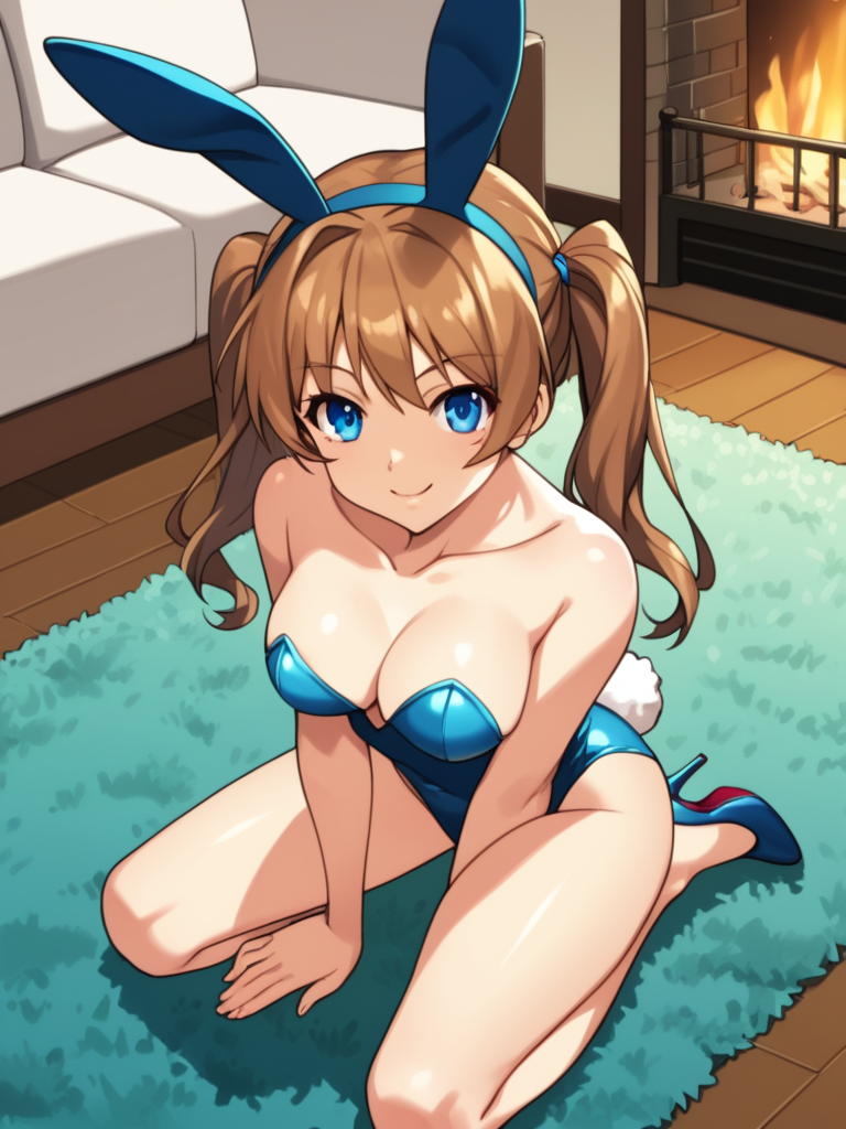 score_9, score_8_up, score_7_up, score_6_up, BREAK masterpiece, perfect face, perfect hands, high quality, source_cartoon, BREAK (1girl, solo,) <lora:Renka_Misaki_-_Akiba_Girls:1> renka, long hair, brown hair, twintails, blue eyes, playboy bunnysuit, fake rabbit ears, strapless, collarbone, indoors, living room, fireplace, fur rug, fur skin rug,