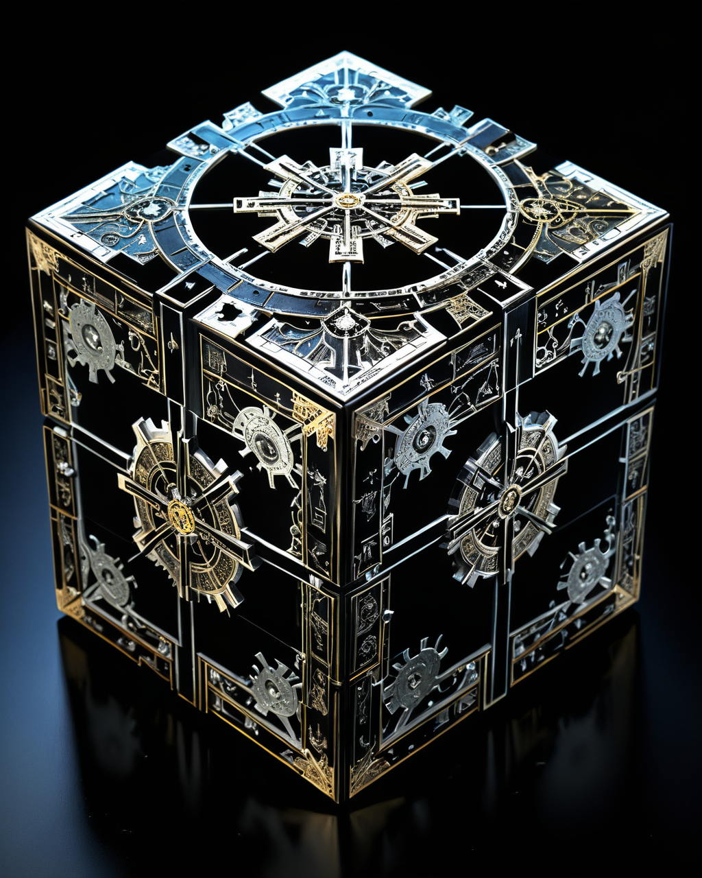 hellraiser puzzle box, black background, <lora:add-detail-xl:1.0>,  <lora:xl_more_art-full_v1:0.4>,   <lora:John Berkey Style:0.4> John Berkey Style page