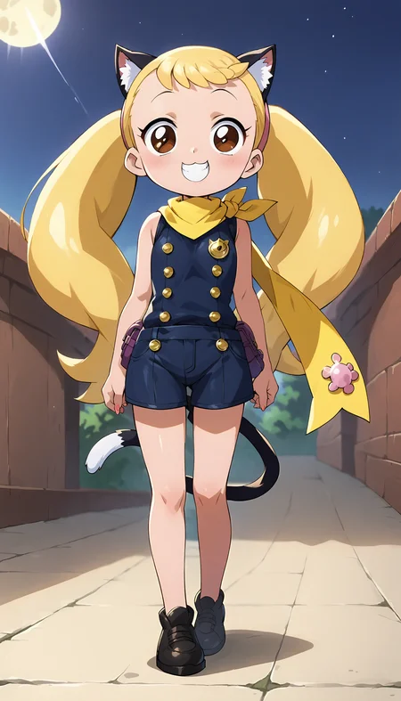 anime artwork of score 9,score_8_up,score_7_up,source_anime,masterpiece,best quality,(parody:1.2),(anime screencap:1.2),
BREAK
(makihatayama hana:1.2),1girl,(female child:1.0),(twintails:1.2),blonde hair,brown eyes,ornament,hairband,solo,
BREAK
morgana,cat ears,cat tail,pochette,yellow scarf,
BREAK
(perfect hands:1.2),smile,
<lora:hana_makihatayama_xl_for_pony_xl_v01:0.7>,<lora:hand 4:1>,<lora:Morgana_PDXL:0.7>,