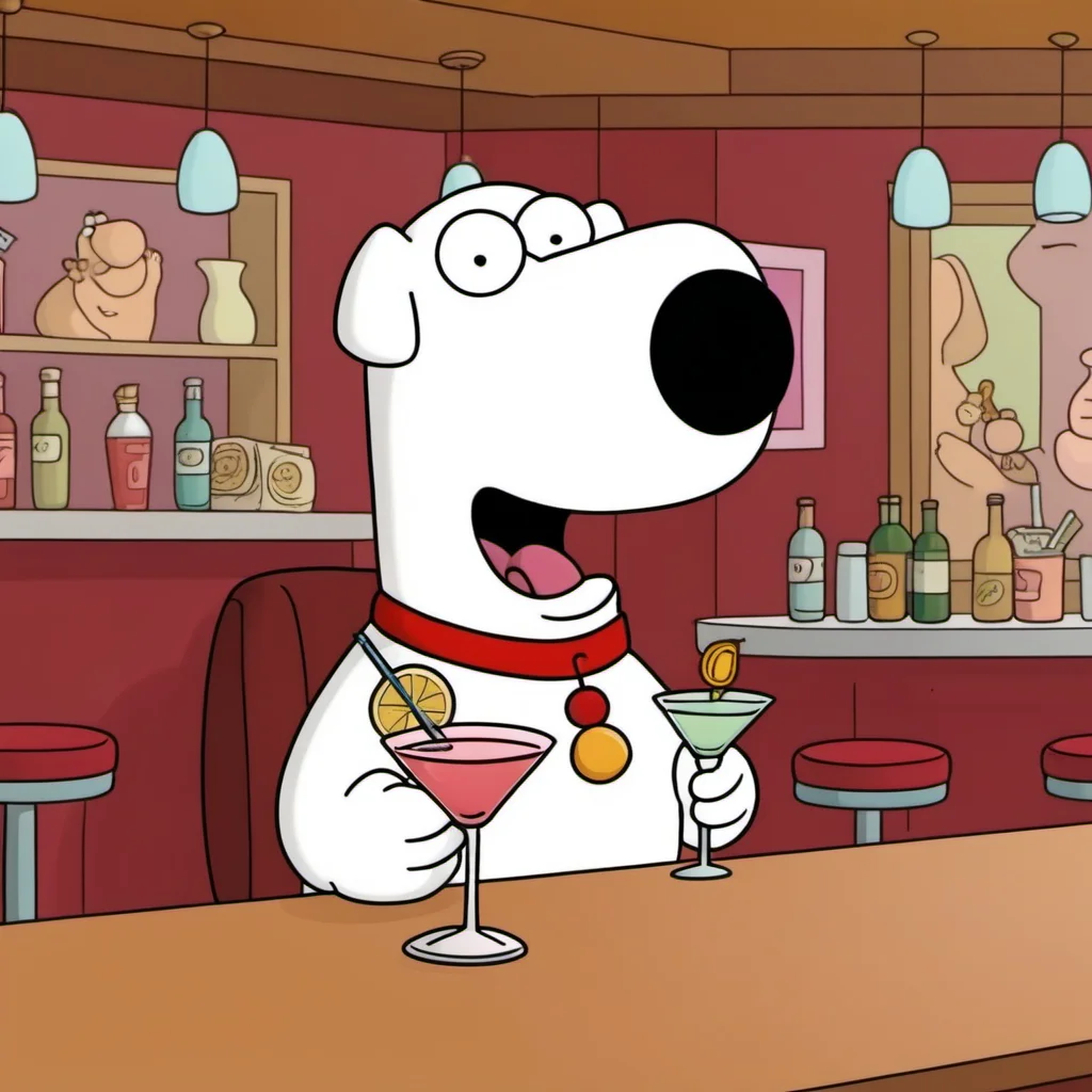 a cartoon dog having a cocktail in a fancy bar <lora:Brian1024:0.8>