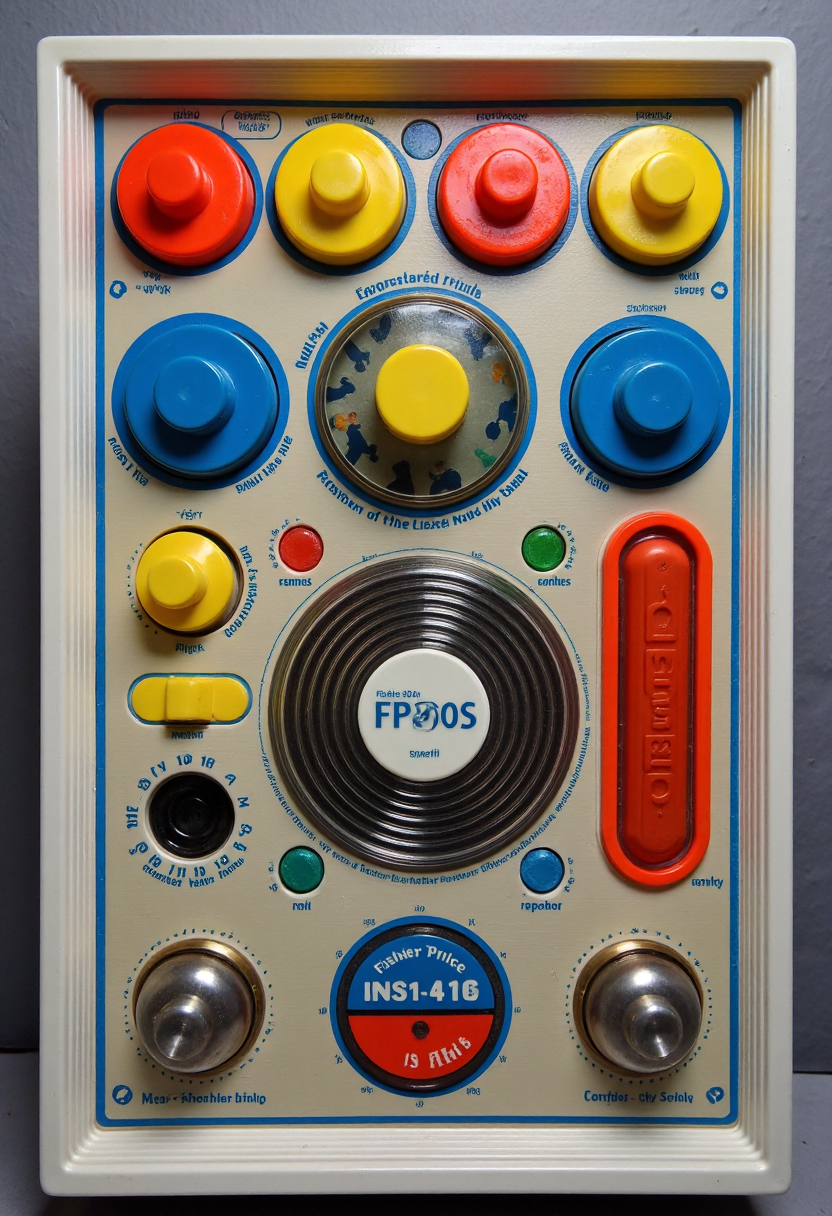 80s fisher price version of a nuclear reactor control panel, FP80S style, fisher price 80s style
