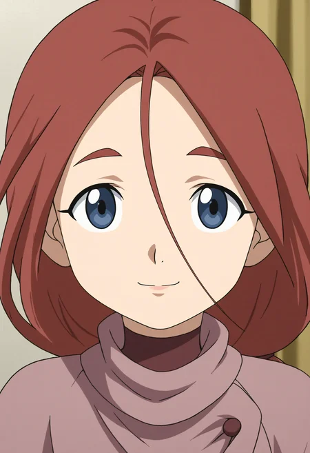 <lora:Hyper-SDXL-8steps-lora:1> score_9, score_8_up, score_7_up, best quality, uncensored, source_anime,
BREAK
front view, little smile, closed mouth, standing, looking at viewer, upper body, portrait, close-up face, facing viewer, indoors,
no background, white background, 1girl, (blush:-1),
<lora:GAGE-lu_anon_XL(pony)v10:1> GAGE-lu, red hair, medium hair, low ponytail, grey eyes, GAGE-lu outfit, pink capelet, brown shirt, purple pants, brown shoes,