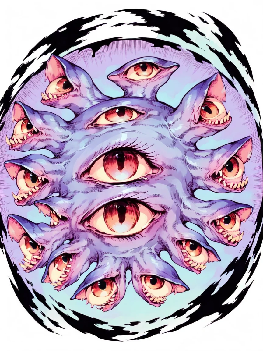 score_9, score_8_up, score_7_up, score_6_up, <lora:p1nkh0rr0rXLP:0.8> p1nkh0rr0r, no human, solo, open mouth, extra eyes