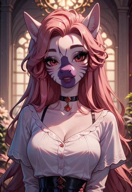 masterpiece, best quality, very detailed, score_9, score_8_up, score_7_up, score_6_up, natural hair color, solo, 18 years old, 1woman, solo, long hair, pink hair, black choker, green eyes, eyeliner, gorgeous lips, cinematic, gorgeous lips, (masterpiece), (best quality), (ultra-detailed), very aesthetic, illustration, perfect composition, intricate details, absurdres, detailed face, (anime, masterpiece, intricate:1.3), (best quality, hires textures, high detail:1.2), (4k),(incredibly detailed:1.4) greyscale, black schoolgirl uniform with red, white hair pigtails with bows, red eyes, dark erie room, ambient lighting
Expressive, Vintage, 1990s \(style\)
(anthro female zebra: 1.2), <lora:Anthro_Fox_Zebra_for_Pony:0.6>,
<lora:princess_xl_v2:0.75>
<lora:OldAnimeStyle_XL_v3:0.5>
<lora:Expressive_H:1>