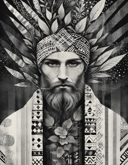 novuschroma style druid man illustration with patterns <lora:108_novuschroma_1:1>