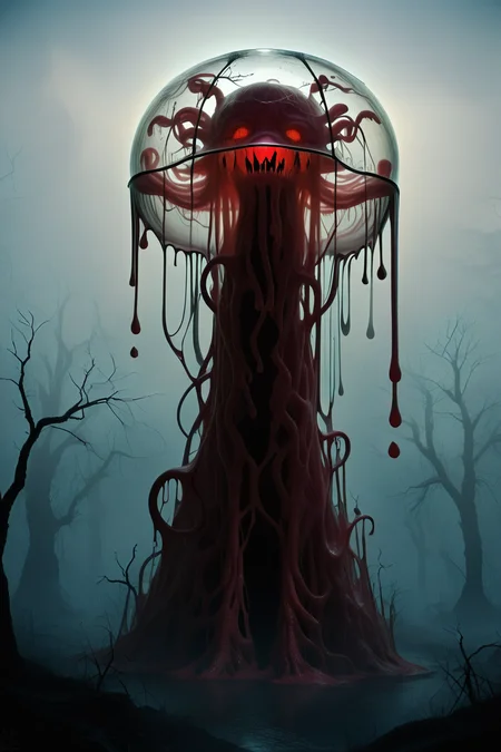 <lora:DonMGl00myN1gh7m4r3XL:1> DonMGl00myN1gh7m4r3XL, Dark, Cimmerian, Crepuscular, Dim, Dreary, Dusky, Eerie, Funereal, Gloomy, Murky, Obscure, Opaque, Penumbra, Sombre, Shadowy, Shady, Somber, Stygian, Tenebrous, Twilight, Umbral, score_9, score_8_up, score_7_up, score_6_up, score_5_up, score_4_up, <lora:K040790P:0.8> 040790P, woman, 24 years old, <lora:Breast Slider - Pony_alpha1.0_rank4_noxattn_last:0.3>, <lora:GRIM_v1:1> greyscale, monochrome, limited palette, horror (theme), eldritch abomination, chaotic, silhouette,, <lora:wizardslimev15-t:1> wizardslimus, slime skin, transparent head, transparent body, transparent hair, transparent face, transparent, slime girl, official art, unity 8k wallpaper, ultra detailed, beautiful and aesthetic, High quality, masterpiece, best quality