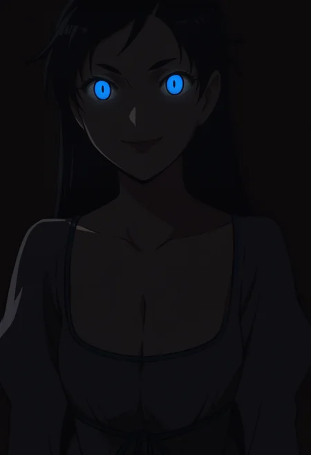 score_9, score_8_up, score_7_up, BREAK
1girl, divabl, blue eyes, black hair, long hair, 
cleavage, collarbone, long sleeves, puffy sleeves, sundress, (glowing eyes:0.5),
upper body, evil smile, looking at viewer, solo, simple background, white background   <lora:DivaPDXL_byKonan:1>