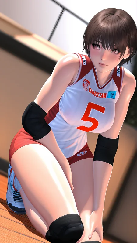 amazing quality,absurdres,best quality,masterpiece,highres,newest,detailed,detailed body,detailed face,masterpiece,best quality,solo,3d,realistic,
paiqiushaonv,1girl,solo,short hair,brown hair,brown eyes,sportswear,elbow pads,knee pads,volleyball uniform,<lora:paiqiushaonv:0.8>,
