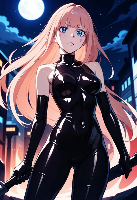 score_9_up, score_8_up, score_7_up, extreamly detailed, beautiful detailed face, complex detailed background, completely clothes, BREAK,
YUNA (B THE BEGINNING), latex, latex suit, night, holding weapon