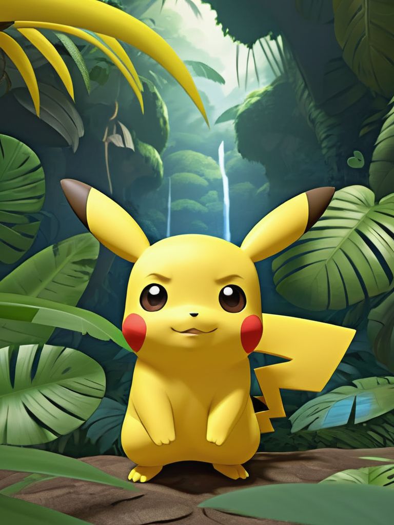 sico style, a pikachu, looking at viewer, tropical rainforest, close shot,
 <lora:memoji_1024-000005:0.5>