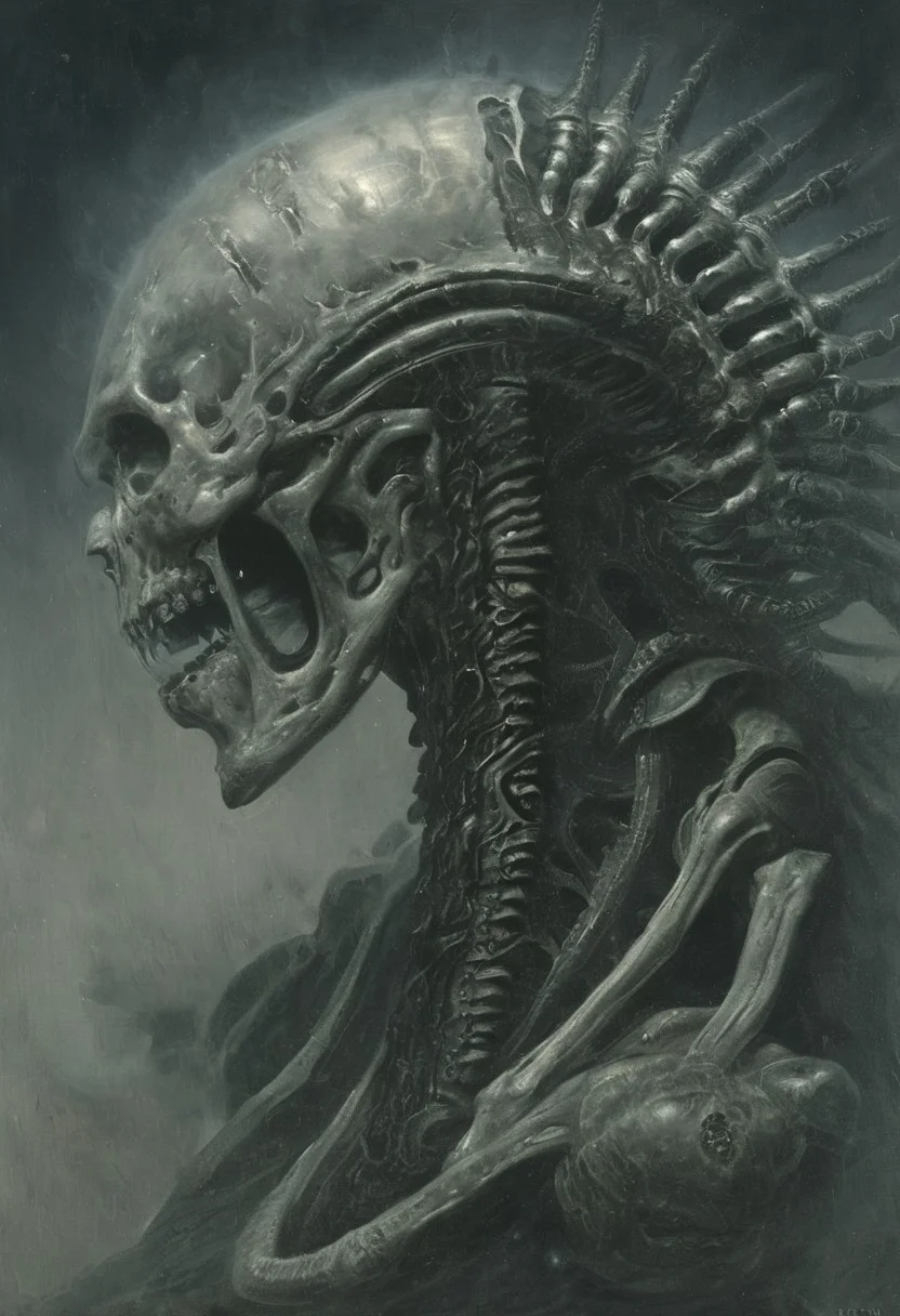 tear in the sky, style of H. R. Giger, Gerald Brom, galaxy, detailed, dynamic