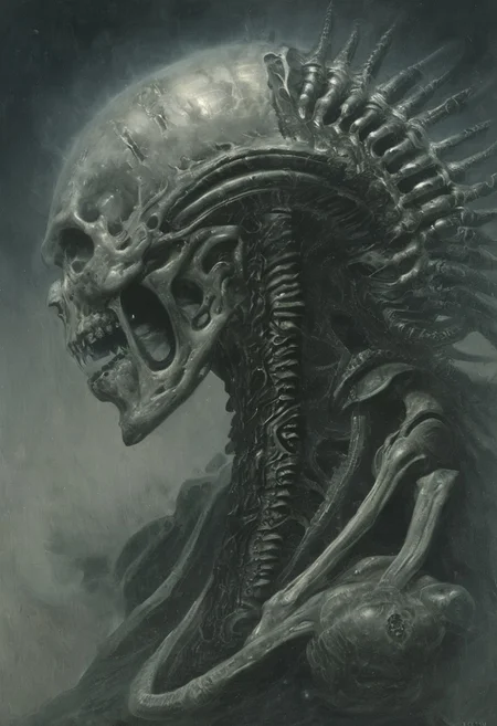 tear in the sky, style of H. R. Giger, Gerald Brom, galaxy, detailed, dynamic