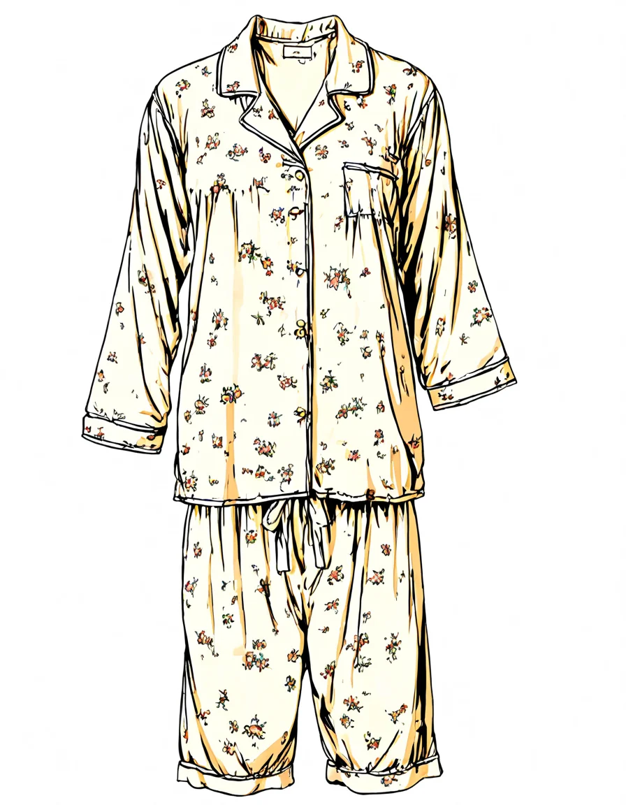a vintage Pajamas, <lora:unworn_clothingno_peopleno_characters:1>,white background,