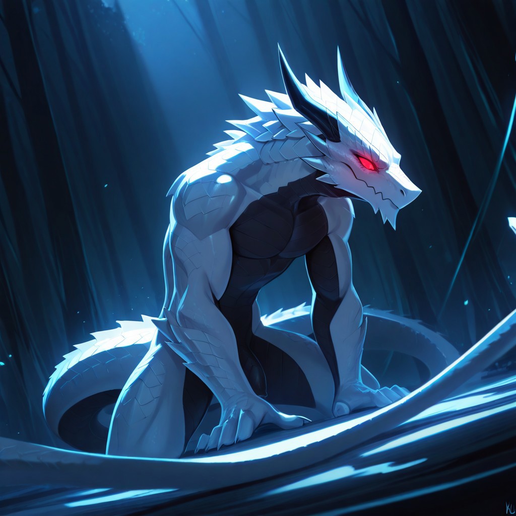 masterpiece,amazing quality,best quality,ultra-detailed,8K,illustration,CG, ultra-detailed-eyes, detailed background,astral forest
masterpiece, best quality, good quality, very awa, newest, highres, absurdres,KluClew Style V 2,
glowing,
BREAK
masterpiece, best quality, good quality, newest, highres, absurdres, volumetric lighting,gradient color, uncensored, 
BREAK 
raytracing, volumetric lighting, ambient occlusion, girl, background, masterpiece, best quality, very awa, absurdres, 
BREAK 
ambient occlusion, raytracing, soft lighting, blum effect, masterpiece, absolutely eye-catching, particles, glow, shining, intricate cinematic background,
BREAK 
1boy, scalie, reptile, dragonborn , male, mature male,male anthro dragon, white body, detailed eyes,red schlera, red eyes, beefy,scales, dragon tail, horns, masculine, bodybuilder, white_scales,furry, dragonborn,glowing eyes,