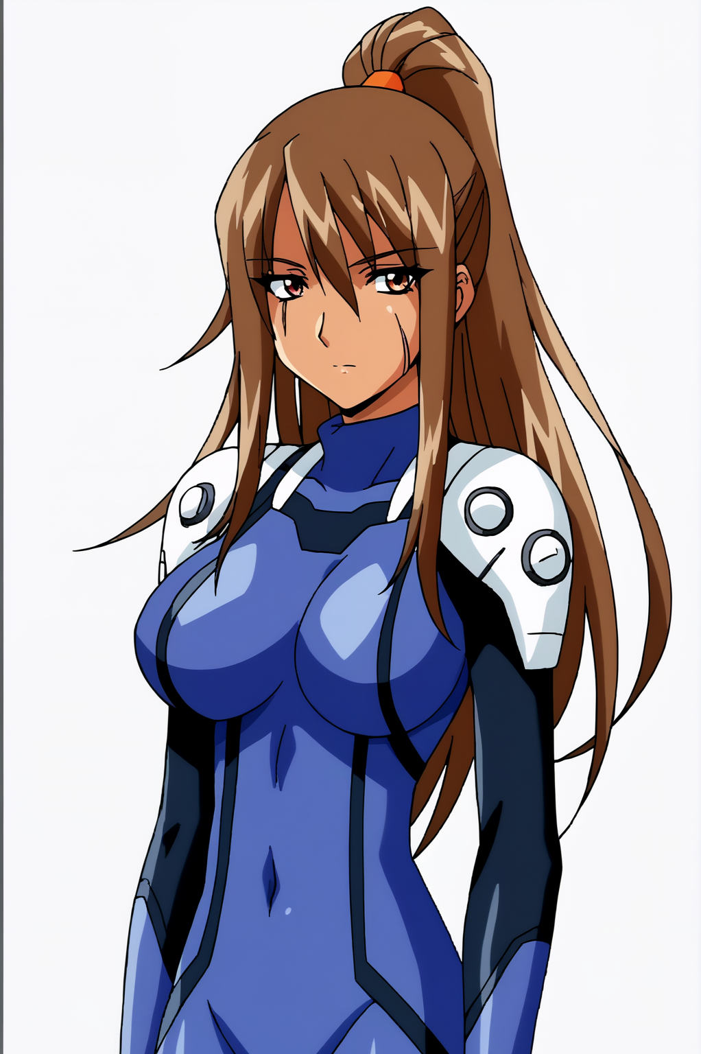 <lora:JoscoePOREvoPDXL:0.8>, white background,  Luxandra, solo, bodysuit, pilot suit