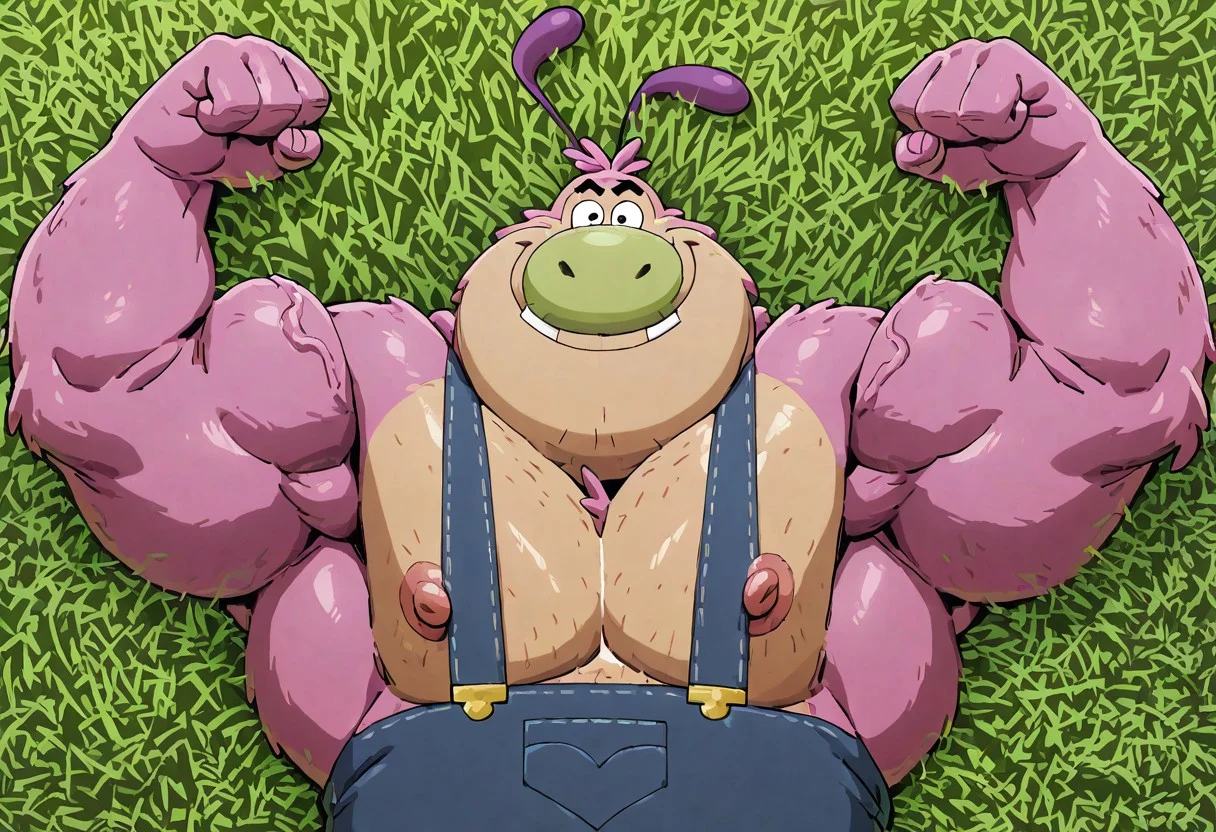 solo, 1 boy, male focus, fuzzy lumpkins ,overalls ( muscular, muscle gut, puffy nipples)grass, day time, Background, upper body, smile, looking at viewer, three toes, sexy smile, perfect anatomy, wide shoulders, , broad shoulders, large build, muscular male, flexing
BREAK best quality, amazing quality, very aesthetic, absurdres, newest, masterpiece
ireading, purp1361rdm4n,2023, 2024,abstract background,anime screencap, anime coloring