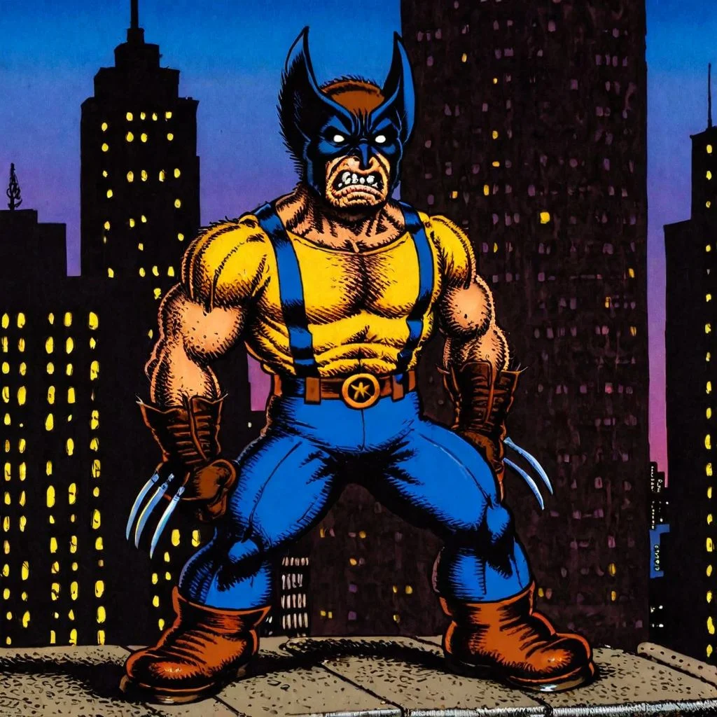 cartoon screenshot in (rcrumb:1.3) style, upper body pose, frumpy costume,
Wolverine in a superhero movie scene, Downtown skyscraper rooftop
<lora:RCrumb_Style_XL_LyCoris_v1.5.2:1.1>