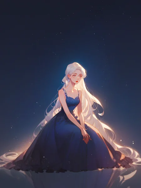 source_anime, score_9, score_8_up, score_7_up, score_6_up, score_5_up,  <lora:rdjXLP:1> rdj, light particles, 1girl, night sky, dress, long hair