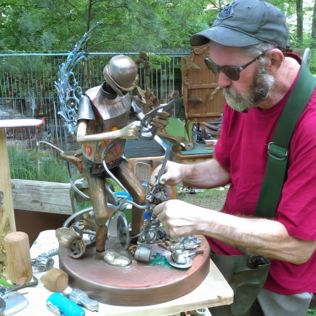 recyclforge sculptor artist at work on works<lora:recyclforge:0.6>