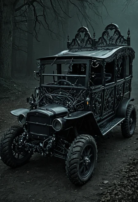 Gothic style <lora:R0k00M0t0rV3h1c13HD:1>,r0k00m0t0rv3h1c13hd,ground vehicle,motor vehicle,car,r0k00bl0ckb0ckgr00ndhd,r0k00bstr0cthd, . Dark, mysterious, haunting, dramatic, ornate, detailed