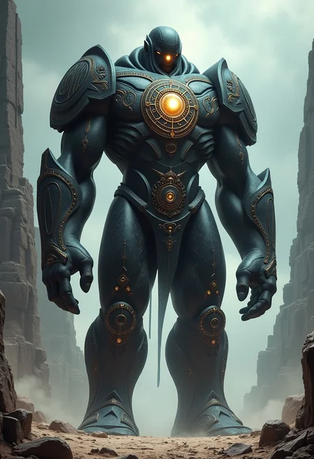 Marble creature, stonebound,
A colossal, sentinel-like creature known as the Obelisk Warder, which stands motionless until provoked. Its body is composed of smooth, black stone, with intricate, glowing runes carved into its surface. The Warder has a humanoid form, but its proportions are exaggerated, with long, powerful limbs and a broad, towering frame. Its head is featureless, save for a single, glowing eye embedded in the center of its forehead. The Warder’s chest contains a large, pulsing crystal that emits a deep, resonant hum, echoing through the surrounding area. When active, the runes on its body flare with energy, and the creature unleashes devastating blasts of energy from its hands. The Warder stands in the center of a vast, barren landscape of cracked earth and towering, ancient monoliths.