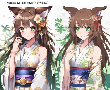 1girl, long hair, kimono, smile, bracelet, green eyes, upper body, animal ears, brown hair, sitting, temple, cleavage
