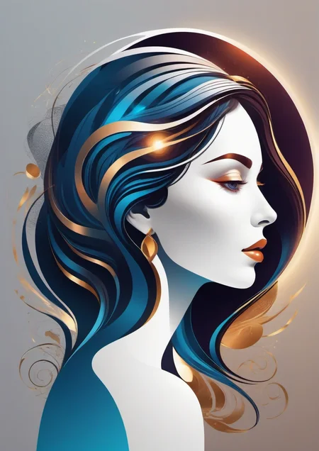gorgeous mysterious woman, beautiful lighting, composition, framing, Logo Design, dynamic graphic art, vector art, minimalist, professional logo design,