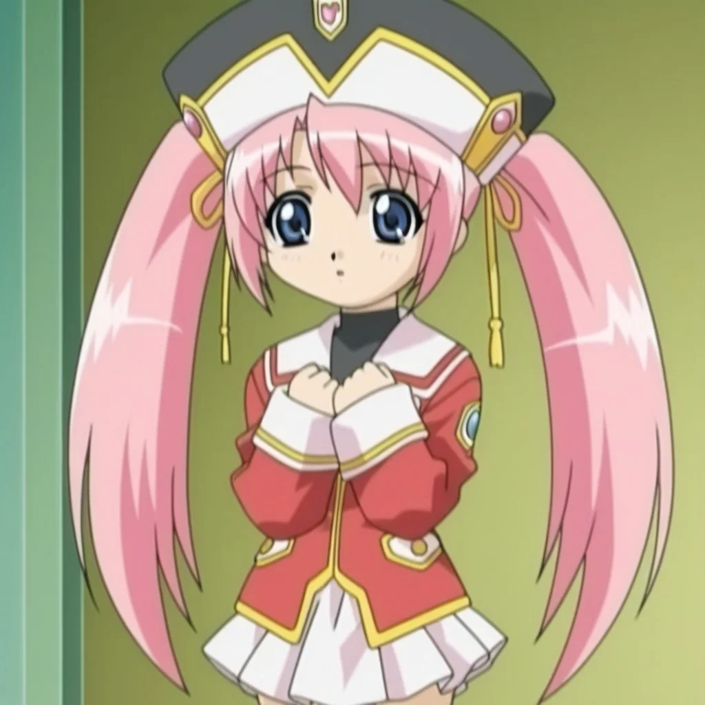 <lora:Loveriel_Illustrious_from_Jiburiru_The_Devil_Angel-000009:1>,loveriel,pink hair,twintails,red jacket,hat,anime screencap,anime coloring,solo,standing,miniskirt,2000s style,blue eyes,