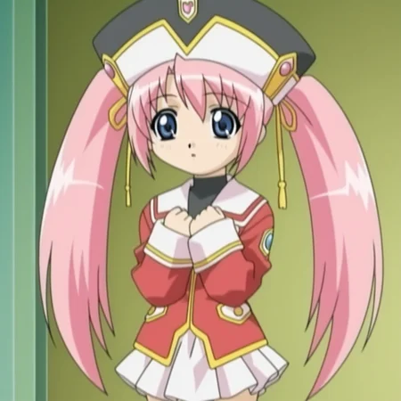 <lora:Loveriel_Illustrious_from_Jiburiru_The_Devil_Angel-000009:1>,loveriel,pink hair,twintails,red jacket,hat,anime screencap,anime coloring,solo,standing,miniskirt,2000s style,blue eyes,