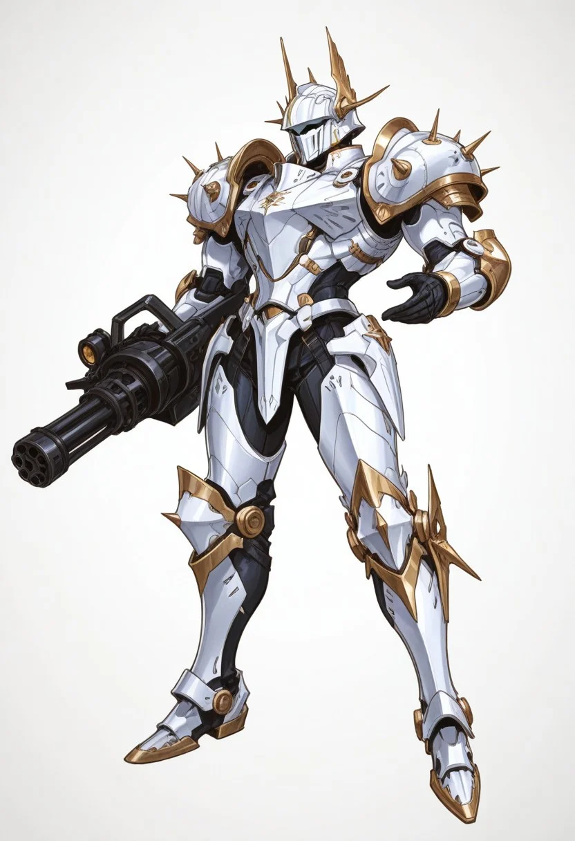 ww1era, victorianera, 18cera, alone, solo, full detail, full body, simple background, white background, no background, retro style, 1man, battle armor, mechanical armor, battle armor helmet, ww1 facemask, bulky armor, strong armor, iron armor, white details, tinted black iron, turret pose, aiming pose, gattling gun, minigun,
<lora:RavenScript :1>