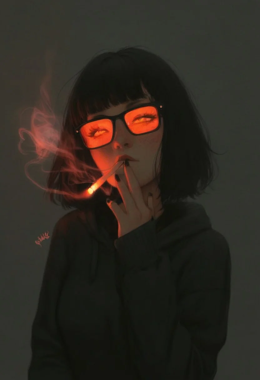 score_9, score_8_up, score_7_up, score_6_up, dark theme, 1girl, gorgeous, reflective sunglasses, headphones), (smoking weed, vape in hand, vaping, blowing smoke hearts in the form of Smoke_XL out of mouth:1.8), cute face, straight long black hair, bangs , oversized hoodie, smiling, freckles, high quality, sound effects, motion lines, (night time), dimly lit