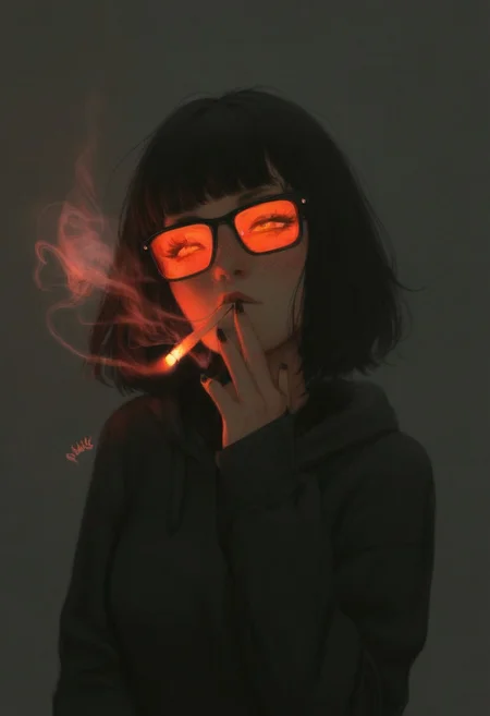 score_9, score_8_up, score_7_up, score_6_up, dark theme, 1girl, gorgeous, reflective sunglasses, headphones), (smoking weed, vape in hand, vaping, blowing smoke hearts in the form of Smoke_XL out of mouth:1.8), cute face, straight long black hair, bangs , oversized hoodie, smiling, freckles, high quality, sound effects, motion lines, (night time), dimly lit