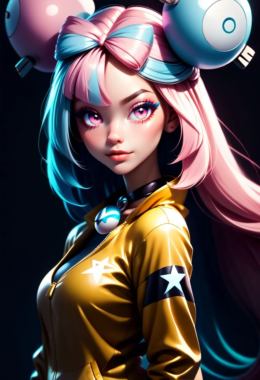score_9, score_8_up, score_7_up, score_6_up, score_5_up, score_4_up score_9,score_8_up, digital art, upper body shot, realistic 3D illustration,
BREAK,
zzionopokemon, solo, 1girl, long hair, pink eyes, blue hair, pink hair, light blue hair, multicolored hair, bow-shaped hair,
yellow jacket,
BREAK,
soft lighting, contemplative expression, dark background, subtle makeup, high-resolution, detailed texture, emotional depth, dramatic mood, side profile, serene atmosphere, cinematic lighting. perfectly round breasts, big breasts, firm breasts, SkinHairDetail, eye contact, looking at viewer,