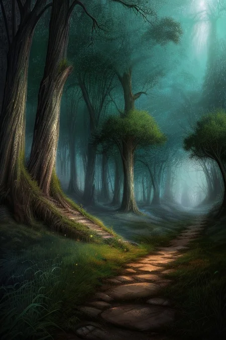 score_9, score_8_up, score_7_up, highly detailed,
((detailed background, fantasy forest background, fog, glowing light, trees, grass, narrow path)), no people,