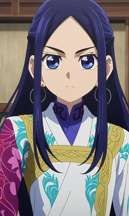 anime artwork Asirpa, blue hair, blue eyes, long hair, ear piercing,petite,flat chested,masterpiece,best quality,8k highres,detailed . anime style, key visual, vibrant, studio anime, highly detailed