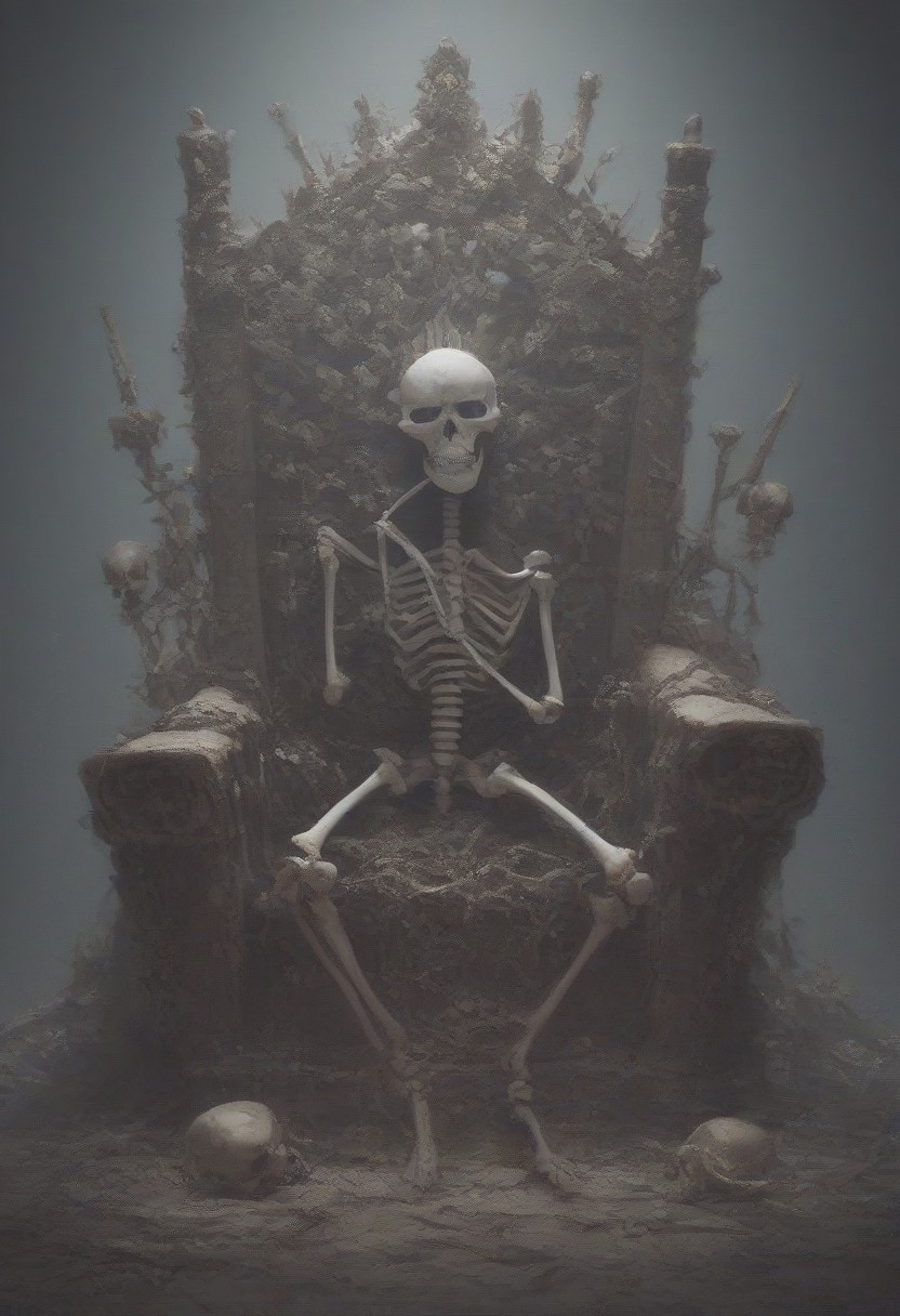 score_9, score_8_up, score_7_up, score_6_up,
one skeleton of dead king wearing crown on a lavish golden throne, boneswm