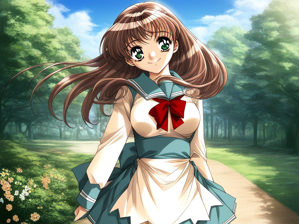 score_9, score_8_up, score_7_up, source_anime, rating_explicit, BREAK <lora:Sunohara_Suzuha_XL:0.9> Sunohara_Suzuha, brown hair, green eyes,  long hair,  medium breasts, smile,
1girl, solo, day, sky, tree, school uniform, outdoors, long sleeves, dress, skirt,