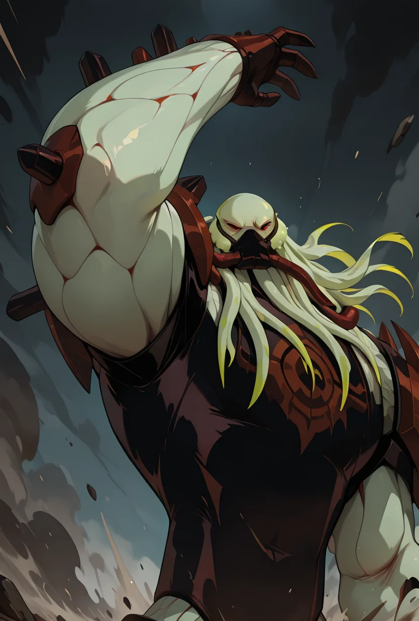 <lora:vilgax-10:1> vilgax, no humans, solo, red eyes, armor, dynamic pose, upper body, action pose,, masterpiece, best quality, amazing quality, very aesthetic, absurdres, newest,