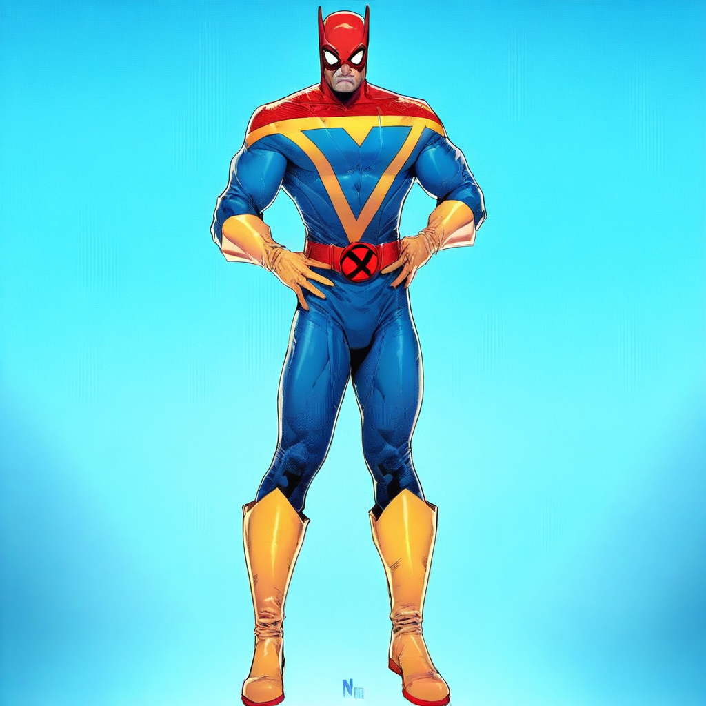 masterpiece, high score, great score, absurdres, SUP3RH3R0 Style, 1boy, male focus, solo, mask, superhero, boots, hands on hips, belt, bodysuit, gloves, skin tight, full body, standing, muscular, looking at viewer, comic art style