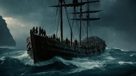 cinematic film still of <lora:spartan style v2:1>
In 480 B.C. a ship in a storm with people standing on it,weapon,multiple boys,water,ocean,scenery,watercraft,ship,boat , realistic, realism, photorealism, hyperrealism, hyperrealistic, realistic, sharp, detailed, cinematography style, film light style, movie still, professional photography, artistic, perfection, contrast, cinematic, filmic, high quality photo, 8k quality, colorful, photography style, different people, war, warrior, armor, spartan style, shallow depth of field, vignette, highly detailed, high budget, bokeh, cinemascope, moody, epic, gorgeous, film grain, grainy