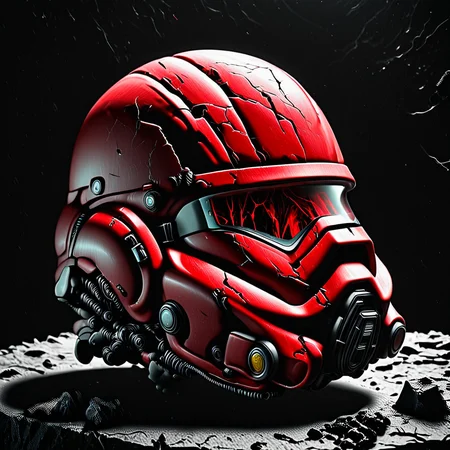 still life item inventory,photo focus on military biohazard-helmet, ,science fiction, cyberpunk, <IteMaker>, black background, red theme , grit, (rust:0.4), cracks, cracked surface, subtle messy, dust, weary, edges rusty dusty, surface scratches, peeled sun bleeched paint, smudges, crumbles, rugged, used, film, professional, 4k, highly detailed (construction yellow black theme:1.2) biohazard-energy, 
 <lora:IteMaker_PNY-F:1>