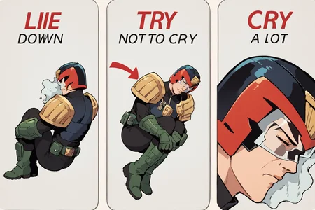 anime artwork score_9, score_8_up, score_7_up, best quality, high quality, source_anime, <lora:PD-STYLE_SmoothAnime2-SDXL:0.7> <lora:MEME-TNTC-000011:0.9> m3m3, comic, english text, arrow \(symbol\), judge dredd, helmet, armor, <lora:Char_dredd-JudgeDreddComicStylev2-PDXLbyMajMorse:1>, black visor, scowl, eyes closed
. anime style, studio anime, highly detailed, cel shading, line art