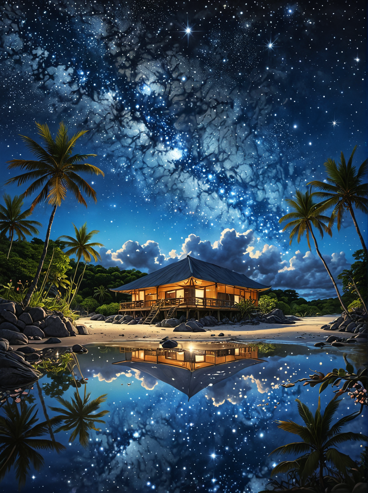 landscape of a Nauru, Stars in the sky, Japonism Art, highly detailed, <lora:detailed_notrigger:1>