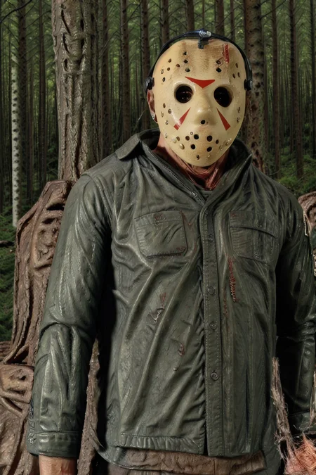 photo of j3ys, full body, forest in the background, stunning environment, very detailed, photorealistic, <lora:voorhees-10:0.9>, <lora:epiNoiseoffset_v2:1>